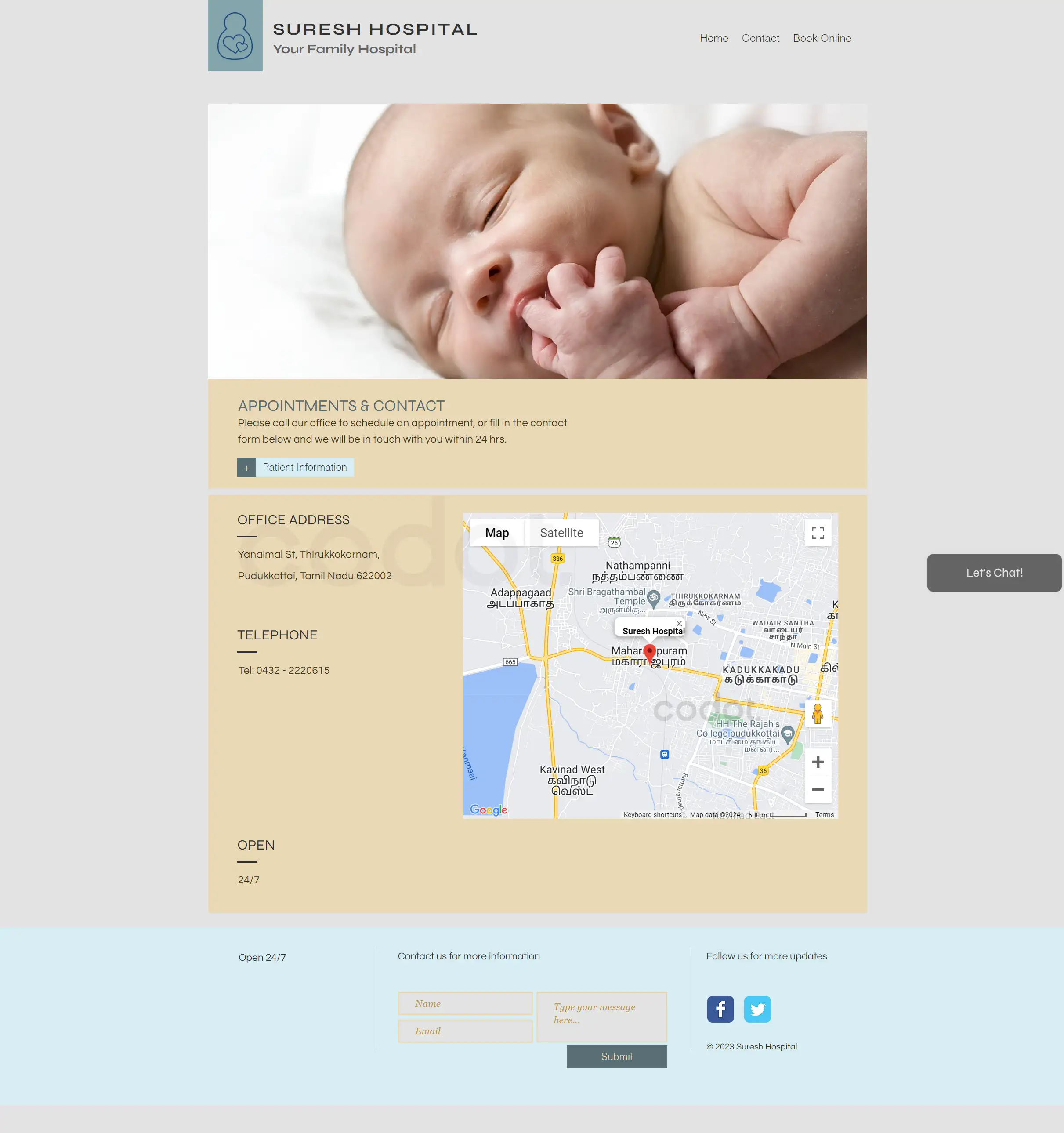 Hospital website section showing medical services