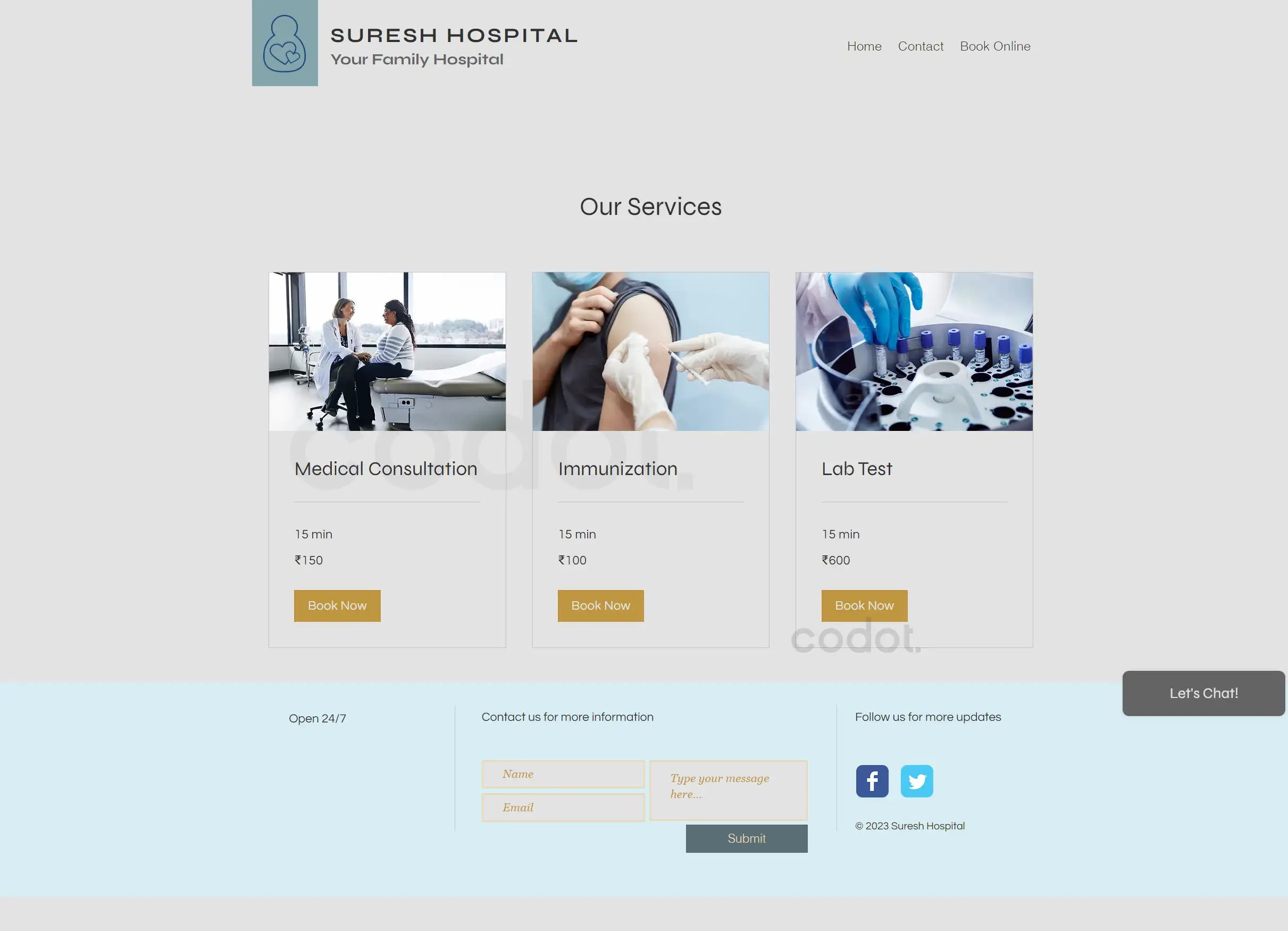 Healthcare services page layout for Suresh Hospital