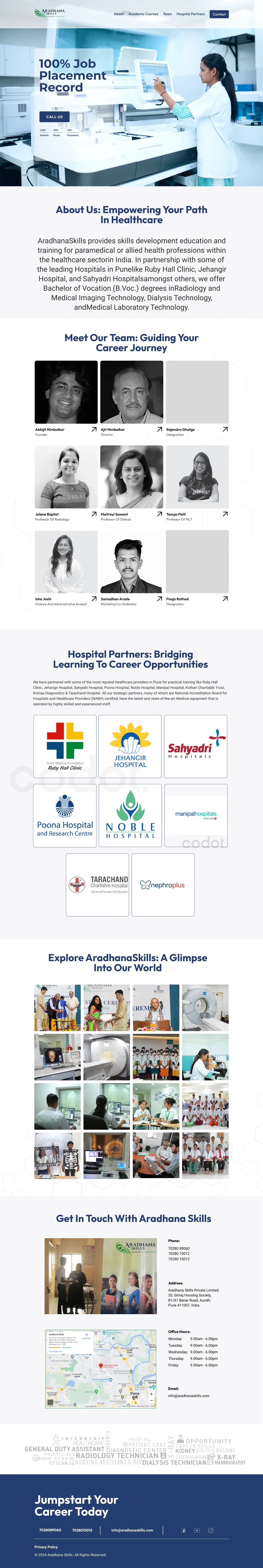 Aradhana Skills Institute website homepage