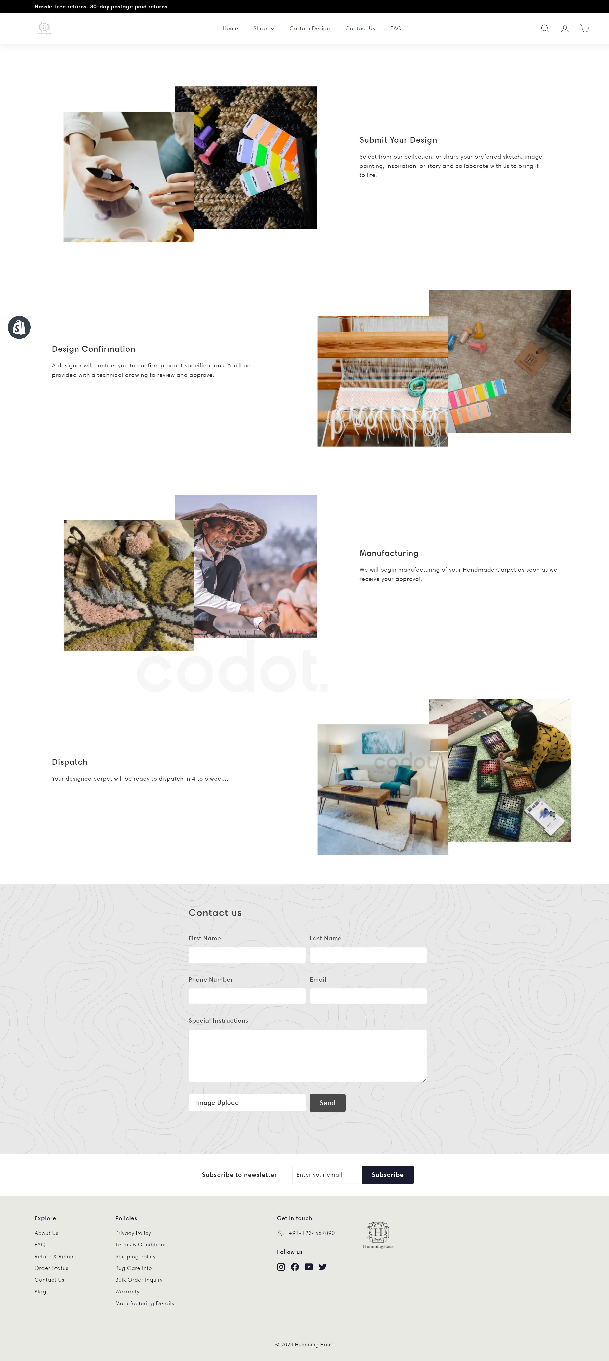 Custom section layout for Humminghaus carpet website