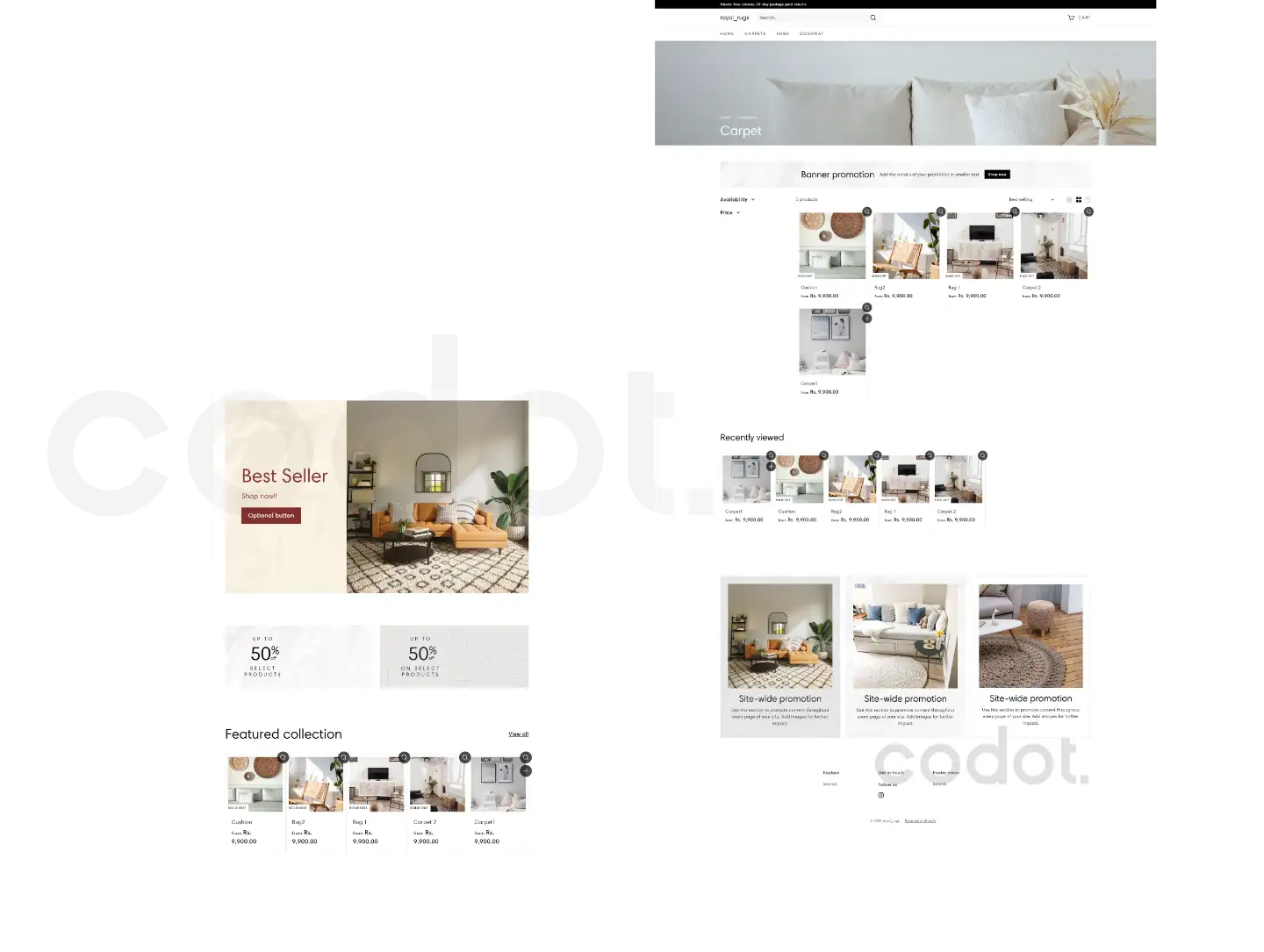 Product page design for Humminghaus online carpet store