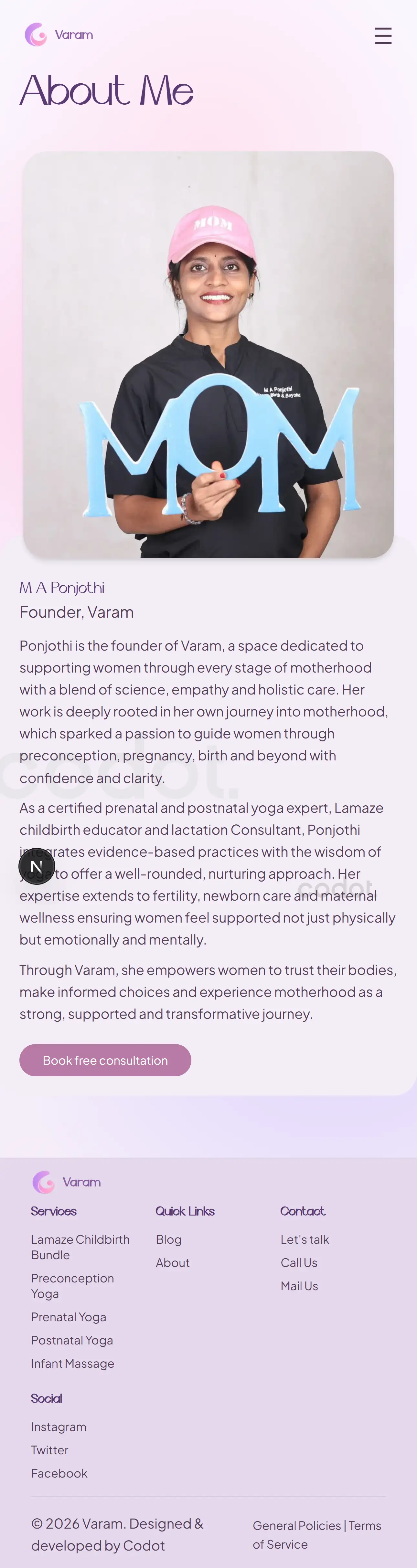 Mobile about page of maternity care platform explaining services and support